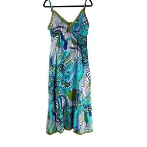 Funky People retro psychedelic paisley print 60’s style maxi slip dress M (runs